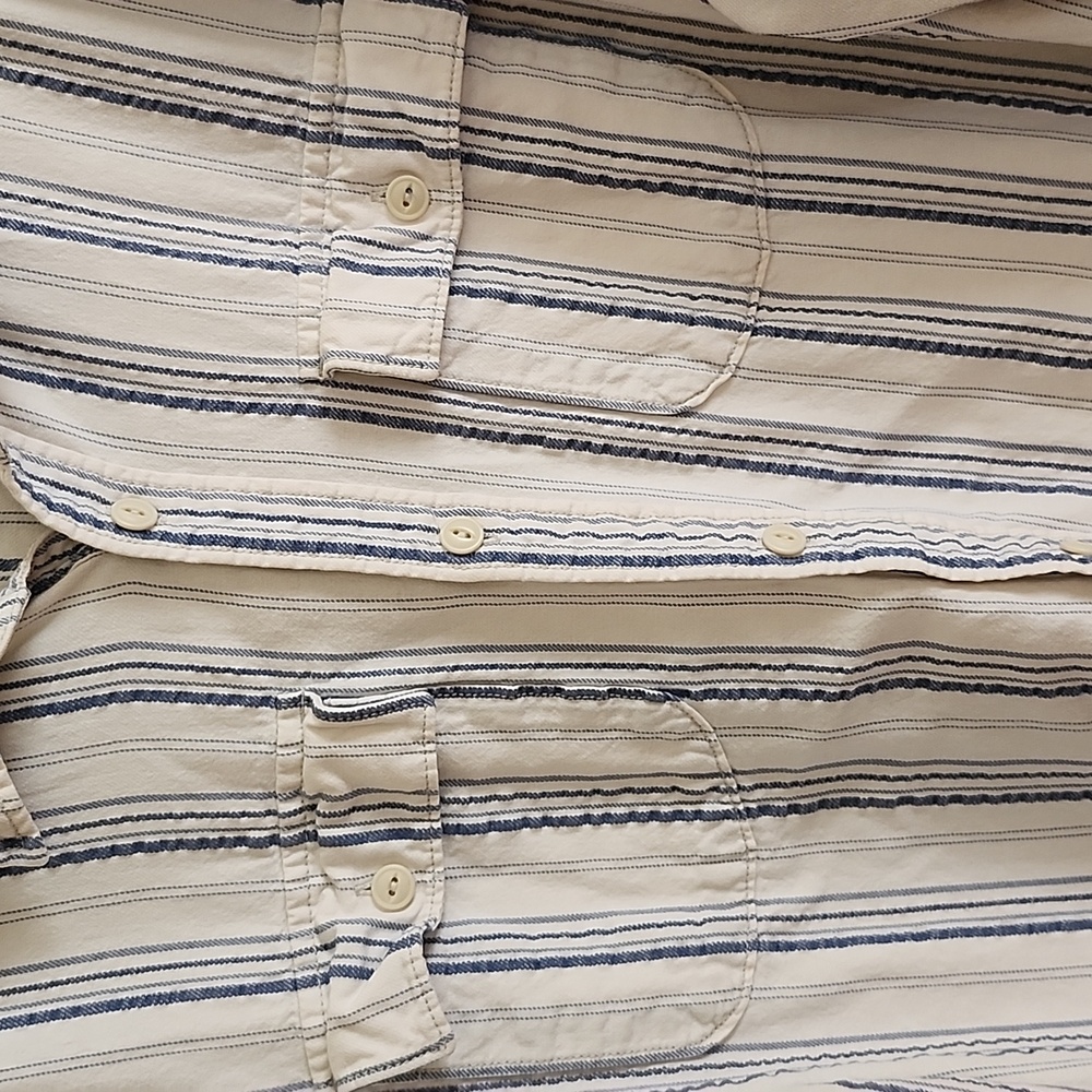 Eddie Bauer Blue White Striped Cotton Long Sleeve Button Up Shirt XXL Midweight - Picture 6 of 8